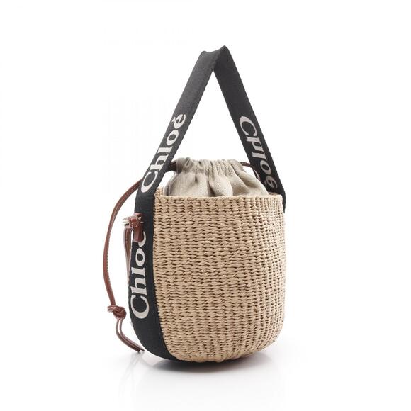 Chloe Handbags - Chloe Raffia Woody Logo Brown Leather Beige Black Shoulder Canvas Bag